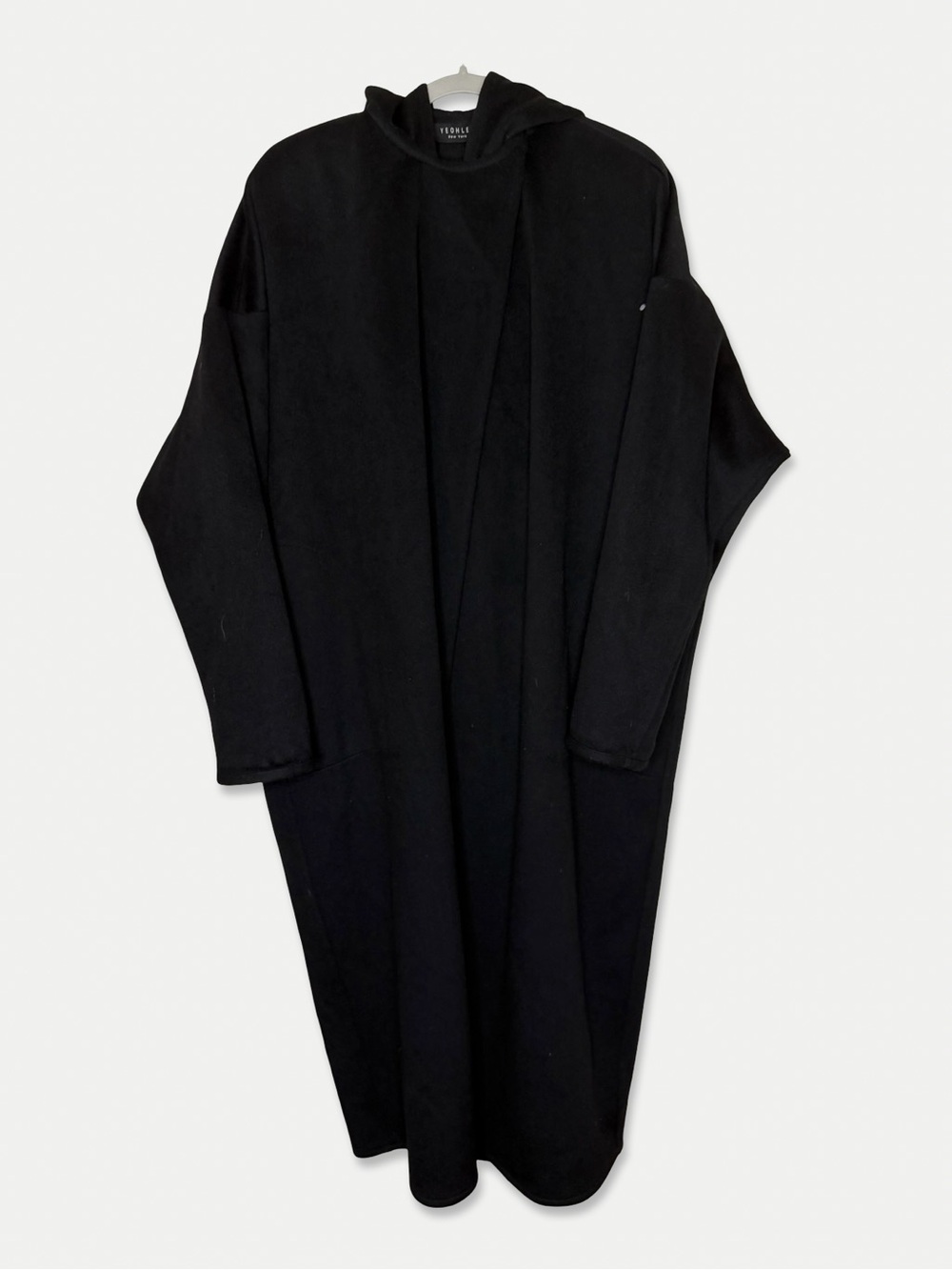 YEOHLEE New York Black 100% Wool Cocoon Maxi Coat Dress Hooded M Made USA